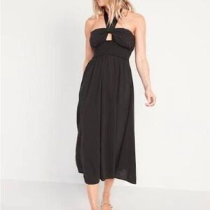 Old Navy Fit and Flare Smocked Twist Front Halter Maxi Dress